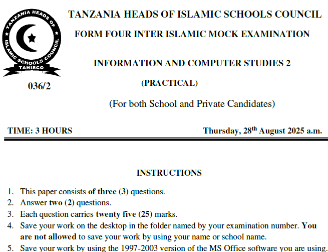 Tahisco – Solved Exams | Mock | Form Four 2025 – Download Exams with Answers