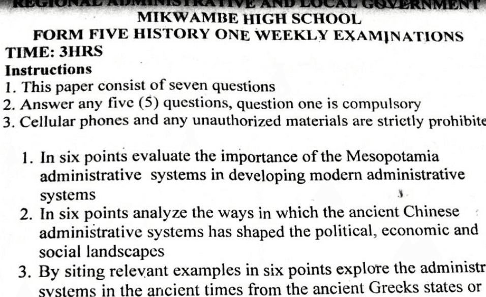 Mikwambe – Form Five | Midterm Exams | 2026 | Download All Subjects