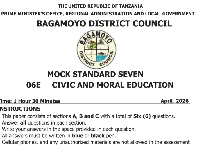 Bagamoyo Exams | Class Seven | Mock 2026 | Free Download