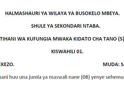 Mbeya (Ntaba) – Form Five | Annual Exams | 2026 | Download All Subjects