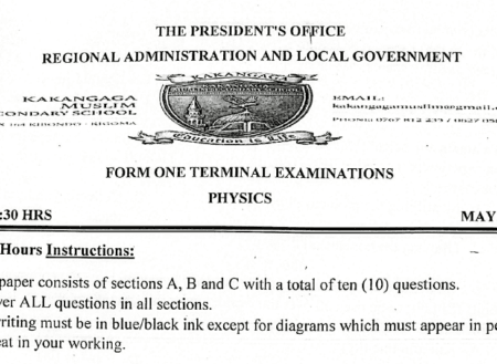 Physics Exam – Form One | Terminal 2026 -Kakangaga Secondary School