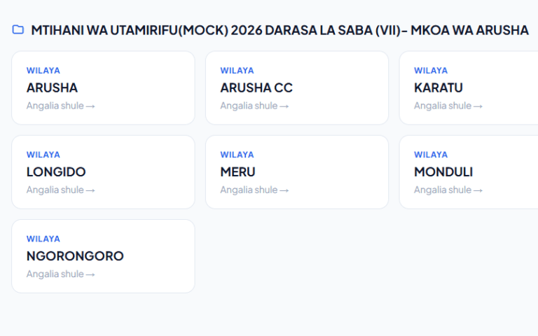Matokeo ya Mock – ARUSHA – Form Four 2026 – Shule Zote