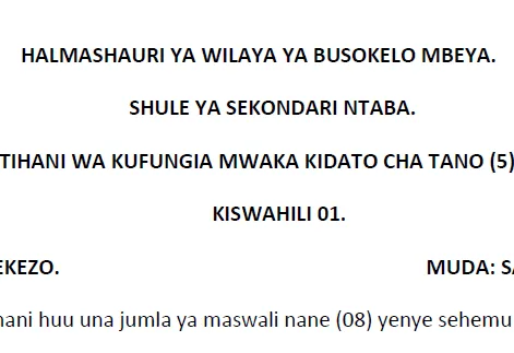 Mbeya (Ntaba) – Form Five | Annual Exams | 2026 | Download All Subjects