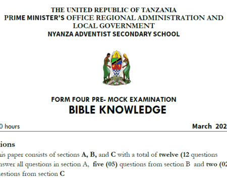 Nyanza Adventist – Form Four | Pre-Mock Exams 2026 | Download All Subjects