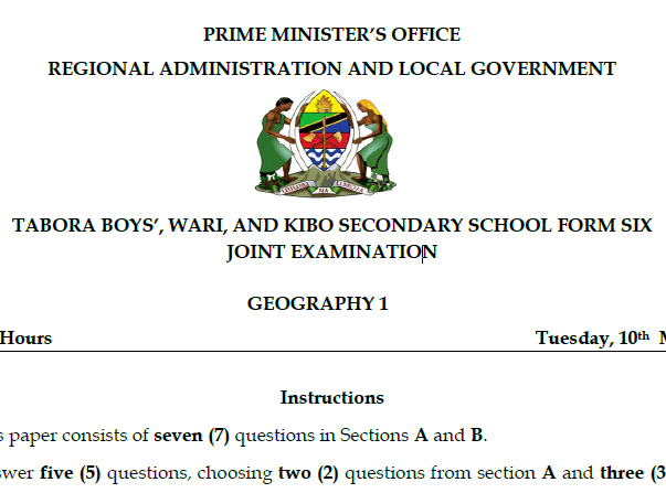 Tabora Boys, Wari and Kibo – Form Six | Joint Exams – March 2026 | Download All Subjects