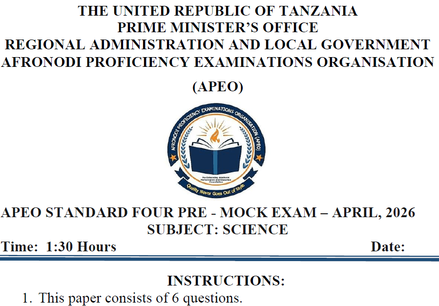 Apeo – Standard Four | Pre-Mock Exams 2026 – Download All Subjects