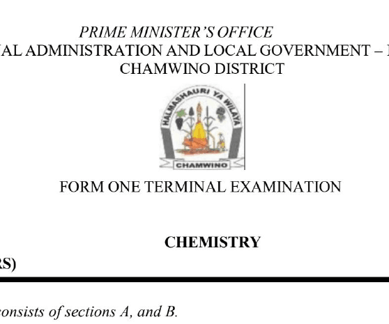 Chamwino Exams – Form One | Terminal 2026 | Download All Subjects