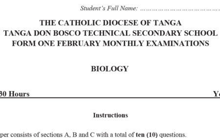 Tanga (Don Bosco) – Form One Exams | Monthly 2026 – Download All Subjects