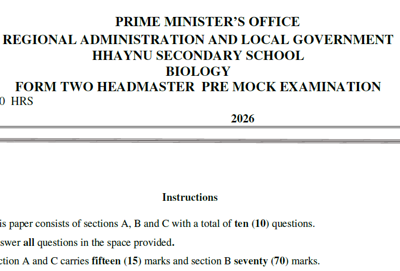 Hhaynu Exams – Form Two | Pre-Mock 2026 | Download All Subjects