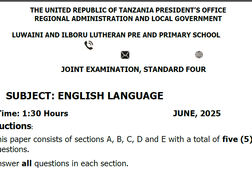 Luwain and Ilboru – Standard Four | Joint Exams – June 2025 – Download All Subjects