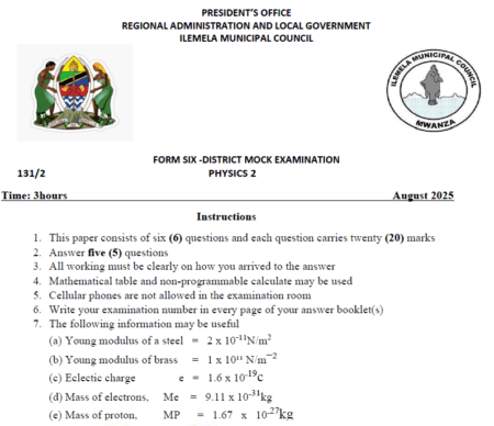 Ilemela – Form Six Exams | Mock 2025 – 2026 | Download All Subjects