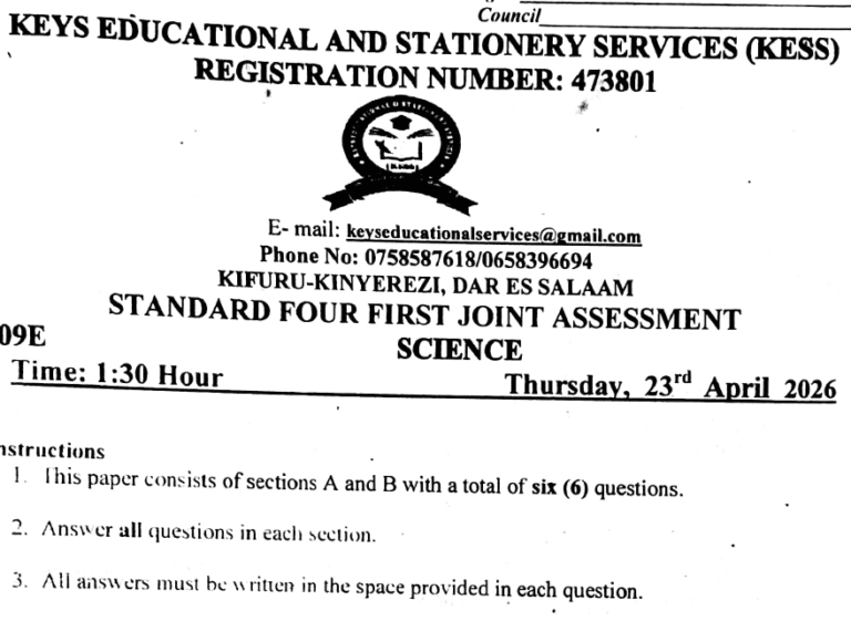 Kess Joint – Standard Four Exams | April 2026 – Download All Subjects