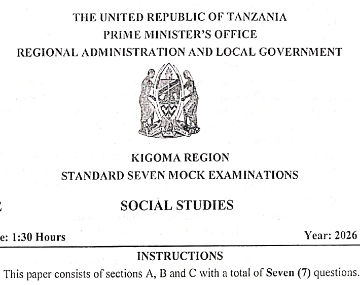 Kigoma – Standard Seven | Mock Exams 2026 – Download All Subjects