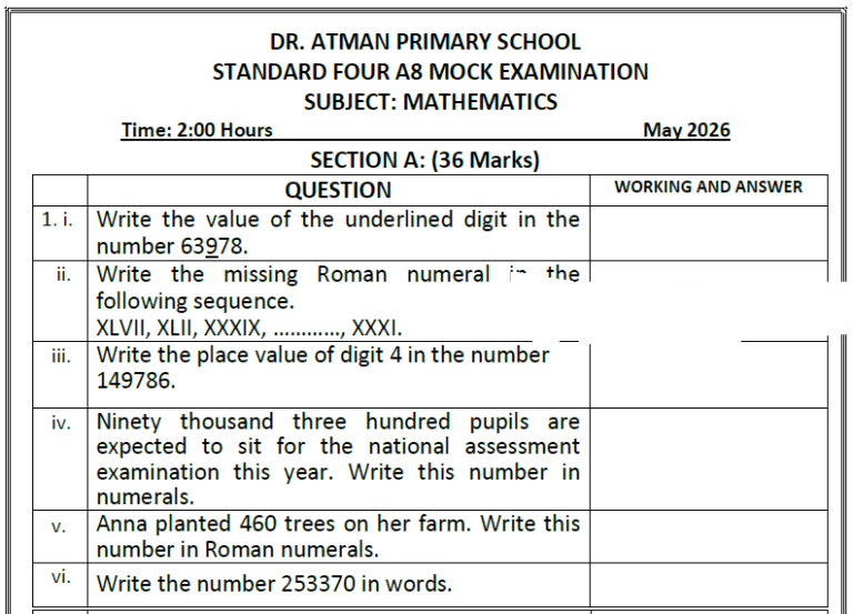 Korogwe – Mitihani ya Darasa la Nne | Muhula wa Kwanza 2026 | Download Solved Exams