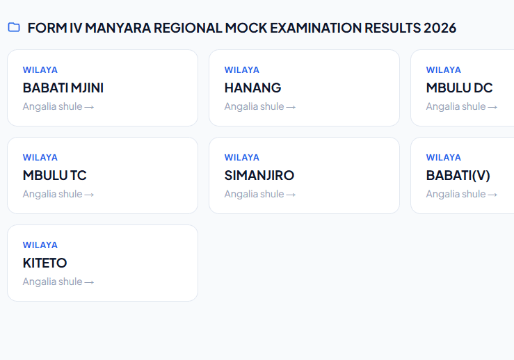 Matokeo ya Mock – MANYARA – Form Four 2026 – Shule Zote