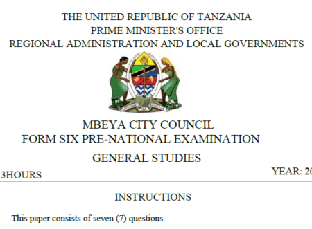 Mbeya City – Form Six | Pre-Necta Exams 2026 | Download All Subjects