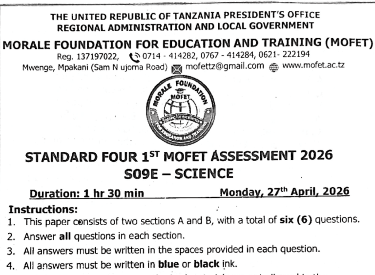 Mesp Assessment – Standard Four Exams | April 2026 – Download All Subjects