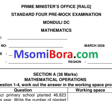 Moedp – Standard Four | Weekly Exams | March 2026 – Download All Subjects