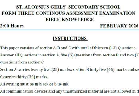 St. Aloysius Girls – Form Three | Assessment February 2026 | Download All Subjects