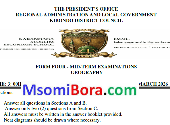 St. Aloysius Girls – Form Four Exams | February 2026 – Download All Subjects