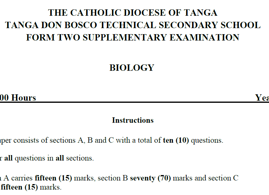 Tanga (Don Bosco) – Form Two | Monthly Exams – February 2026 – Download All Subjects