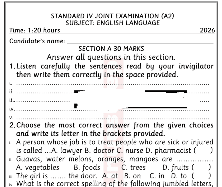 Tamisemi – Mitihani ya Darasa la Nne | Joint – February 2026 – Download Solved Exams