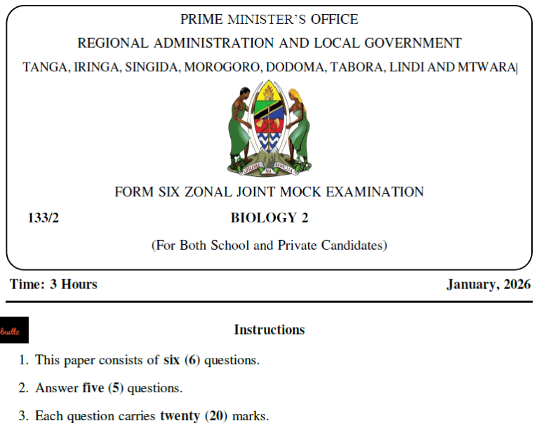 Tanga, Iringa – Form Six | Mock Exams 2026 | Download All Subjects – (and Singida, Morogoro, Dodoma, Tabora, Lindi, Mtwara Regions)