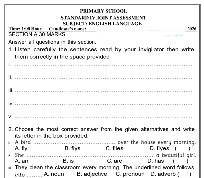 Tamisemi – Mitihani ya Darasa la Nne | Solved Majaribio – February 2026 | Download Solved Exams