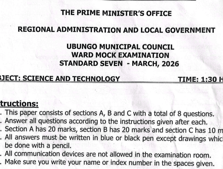 Ubungo (Ward) – Standard Seven | Mock Exams March 2026 – Download All Subjects