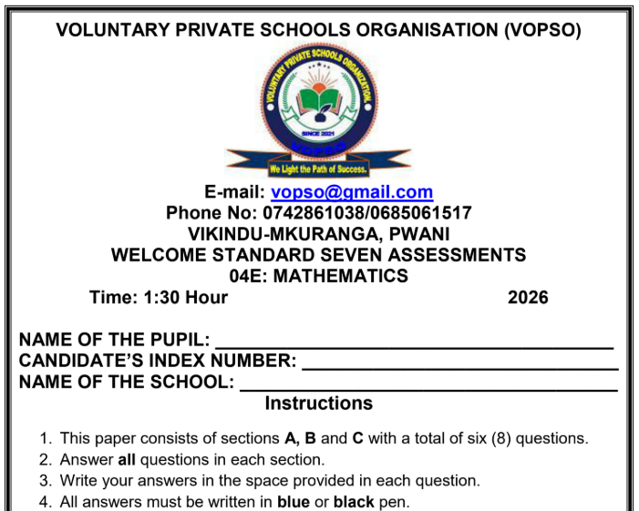 Vopso – Standard Seven Exams | January 2026 – Download All Subjects
