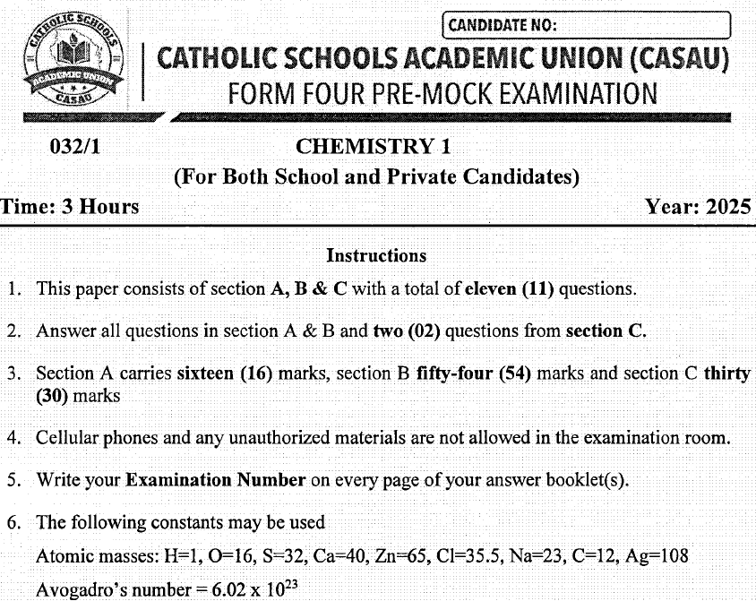 Casau – Form Four | Pre-Mock Exams 2025 | Download All Subjects