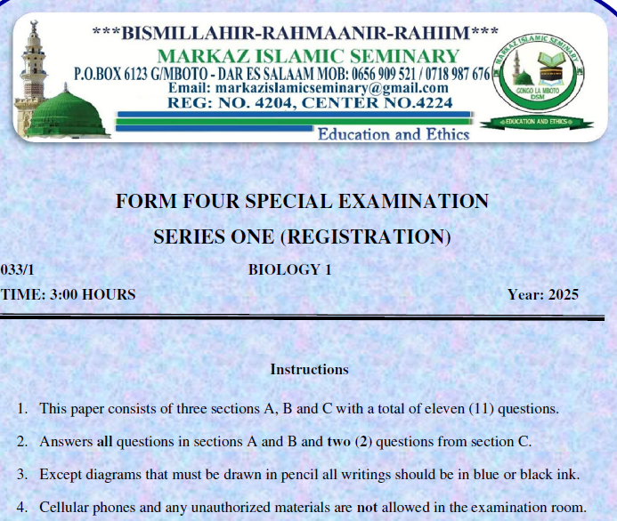 Markaz – Form Four | Special Exams 2025 | Download All Subjects