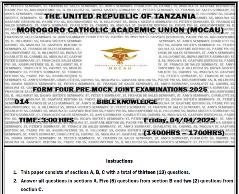 Morogoro (Mocau) – Form Four | Pre-Mock Exams 2025 | Download All Subjects