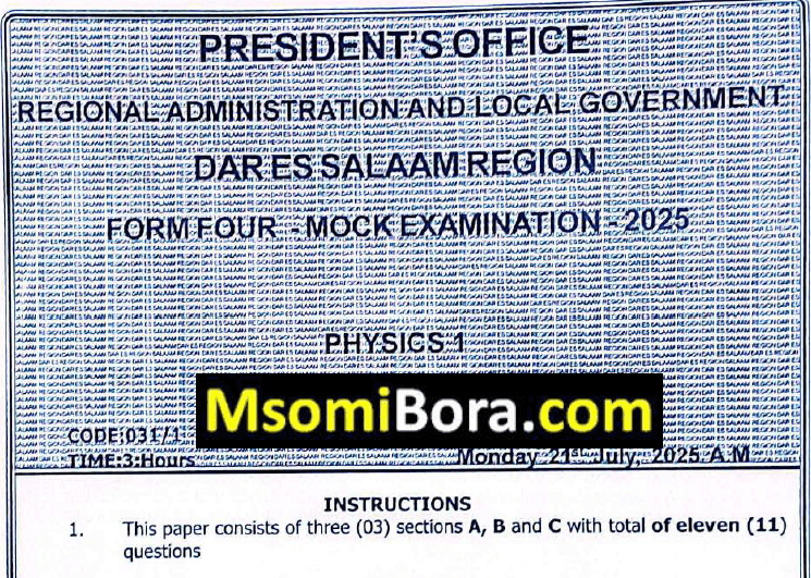 Dar Es Salaam – Form Four | Mock Exams 2025 | Download All Subjects