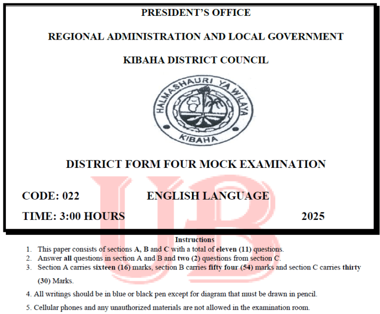 Kibaha – Form Four | Mock Exams 2025 | Download All Subjects