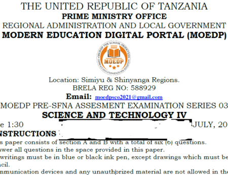 Moedp – Standard Four | Pre-Necta Exams 2026 | Download Solved Exams