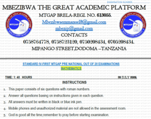 Mtgap | Standard Four | Pre-Necta 2026 – Download All Subjects