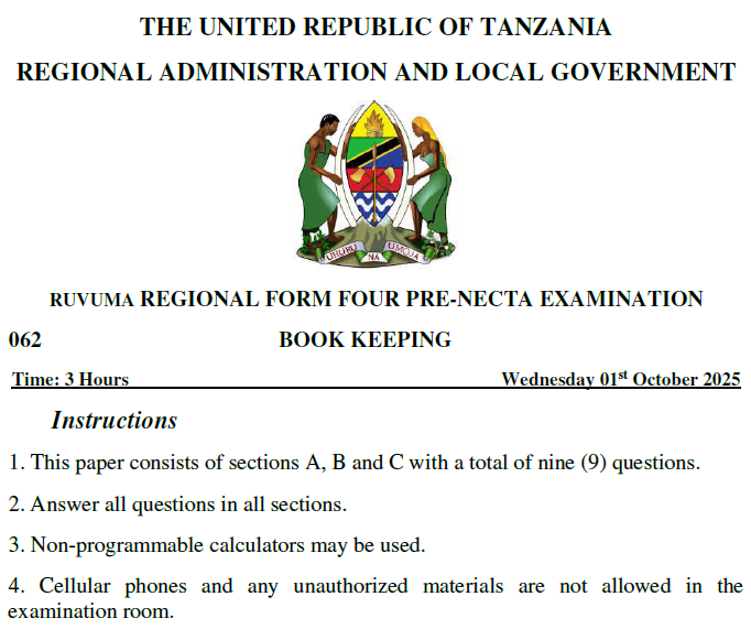 Ruvuma – Form Four | Pre-Necta Exams 2025 | Download All Subjects