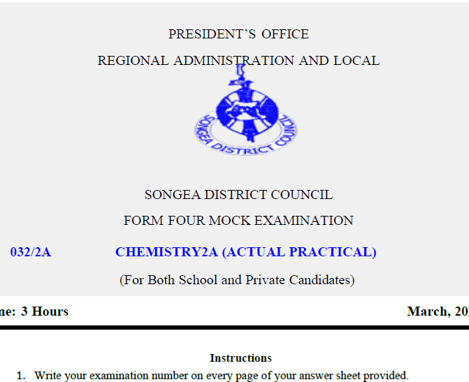 Songea – Form Four | Mock Exams 2025 | Download All Subjects