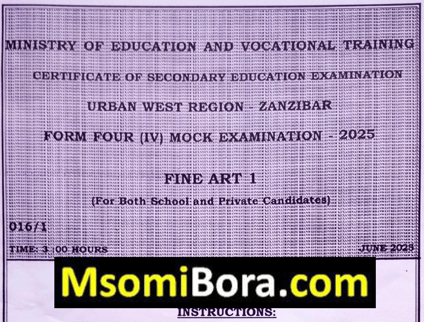 Zanzibar (Urban West) – Form Four | Mock Exams 2025 | Download All Subjects