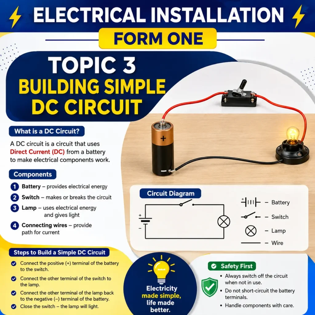 Electrical Installation | Form One – TOPIC 3 | Building Simple Dc Circuit