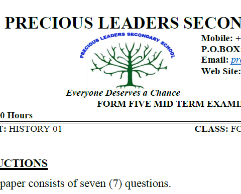 History – Form Five | Midterm Exam | Precious Leaders Secondary School | Free Download