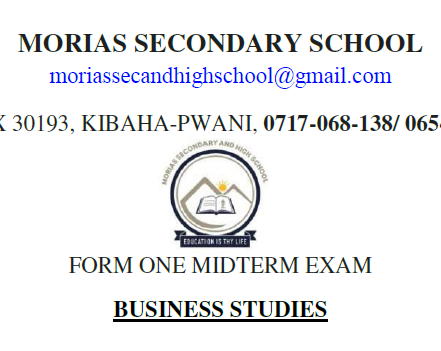 Morias Exams – Form One | Midterm – August 2026 – Download All Subjects